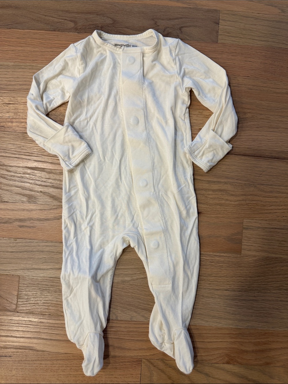 Magnetic Me Cream Long Sleeve Footed One-Piece with Magnetic Closure